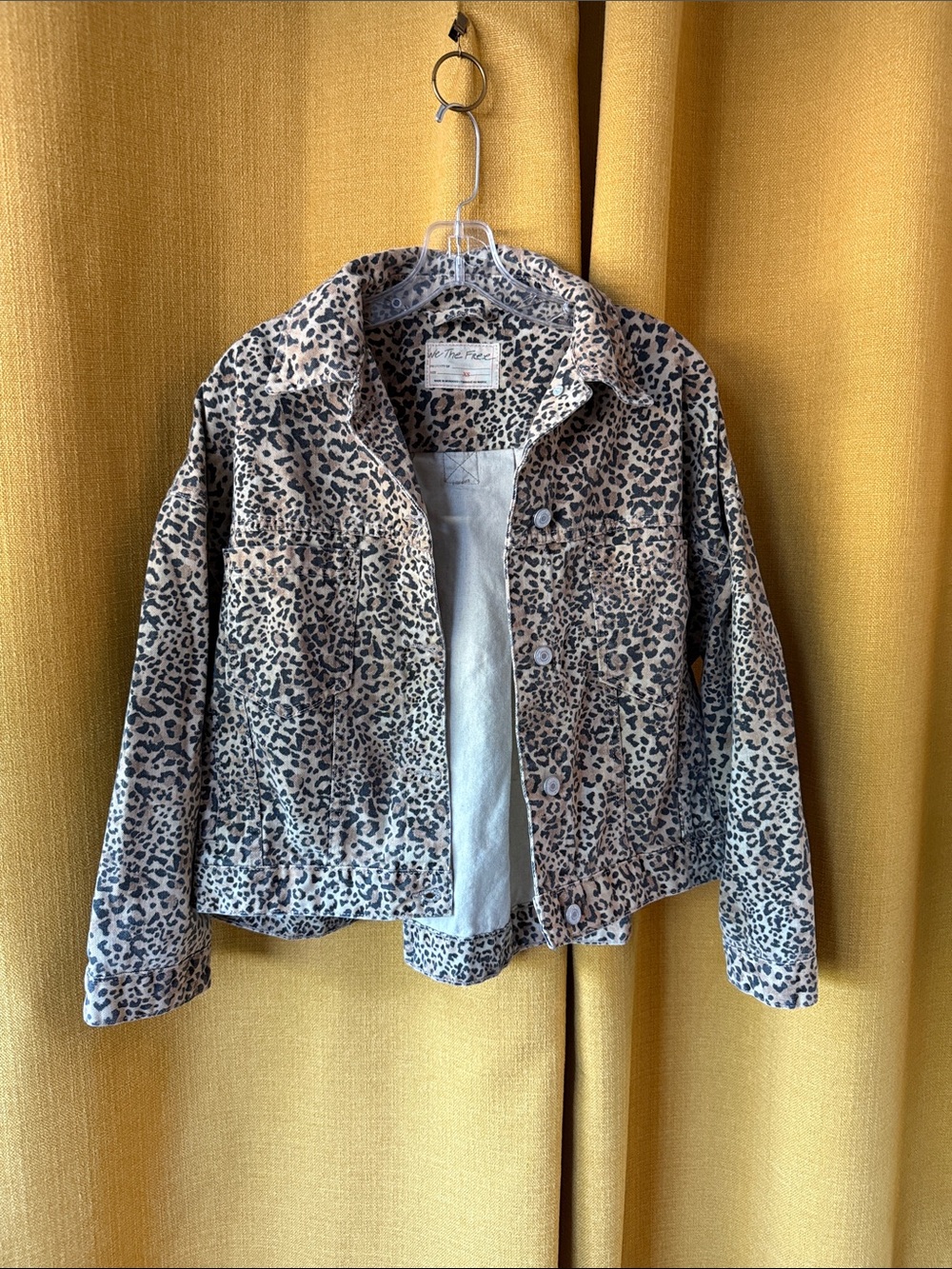 Free People Leopard Swing Denim Jacket